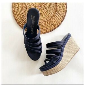 Pedro Garcia Navy Strappy Espadrille Platform Sandals